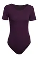 Evoni Damen Body kurzarm l Stringbody aus Baumwolle mit Rundhals l Kurzarmbody für Frauen l Tanga Bodysuit l String Body XL lila