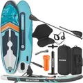 Tectake 2In1 Stand Up Paddle Board  Aus Drop Stitch Material Aufblasbar  Stabil  Leicht und Rutschfest  288 x 77 x 22 50 cm Türkis Orange