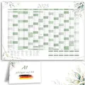 XXL Jahreskalender 2025 + Januar 2026 Jahresplaner in A1 im schönen Eukalyptus Blätter Design mit Ferien und Feiertagen Wandkalender Wandplaner Kalender Planer gefaltet gefalzt