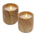 Spetebo LED Kerze im Keramik Becher mit Holz Optik 10 x 9 cm - 2er Set - Dekokerze Batterie betrieben mit Timer Funktion - Deko Stimmungslicht künstliche Flamme mit Flacker Effekt für Innen