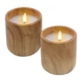 LED Kerze mit Holz Optik 10 x 9 cm - 2er Set - Deko Licht Flacker Effekt Timer