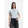 BOSS ORANGE T-Shirt Elogo Premium Damenmode mit BOSS-Schriftzug blau XL (42)