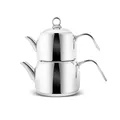 Karaca Urban Midi Türkische Teekanne Edelstahl - Induktion, 3-teiliges Teekannen Set, 3,3 Liter, Türkischer Teekocher Metall, Caydanlik mit Siebeinsatz