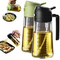 TrendPlain - 470ml Öl Sprühflasche - 2 in 1 Ölspender und Ölsprüher - Ölspray mit Etiketten - Küchen Gadgets für Kochen, Salat und Grill - mit lichtschützendem Design - Schwarz & Himmelblau