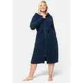 Bademantel SHEEGO "Große Größen", Damen, Gr. 56/58 L: 110.00cm, blau (marine), Baumwoll-Mix, unifarben, Langform, Hausmäntel, in leichter Frottee-Qualität