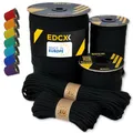 EdcX Paracord 550 Typ III 4 mm – 7 Kern-Strängen, 100% Nylon, reißfest bis 250 kg – 35+ Farben (10/15/30/50/100/300 m) – Survival-Seil, Fallschirmschnur, Armband | Made in EU (Black, 300 m)