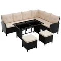 Juskys Loungegarnitur, Creme, Kunststoff, 4, Loungemöbel, Gartenlounge-Sets