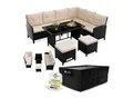Juskys Gartenlounge Manacor schwarz - Sofa, Tisch, Hocker & Kissen inkl. Abdeckung - 8 Personen - Sitzbezüge in Creme