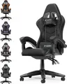 Bigzzia Gaming Stuhl Ergonomisch - Gamer Stühle mit Lendenkissen + Kopfstütze Gaming Chair Höhenverstellbar Bürostuhl Computerstuhl für Erwachsene Mädchen Junge, Schwarz