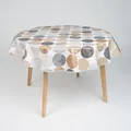 laro 140cm runde Wachstuch Tischdecke abwaschbar Wachstuchtischdecke mit Saum-Eingefasst-Paspelband, Muster:Blattkreismagie Beige, Größe: Rund 140cm