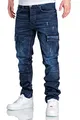 Amaci&Sons Herren Cargo Jeans Regular Slim Denim Hose Destroyed 7985 Dunkelblau W29/L30