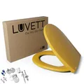 LUVETT® WC-Sitz mit Absenkautomatik C100 oval universell, Toilettendeckel mit 3 Edelstahl Montagelösungen, Klodeckel abnehmbar, Farbe:Curry Gelb