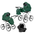 KUNERT Kinderwagen ROMANTIC retro Sportwagen Babywagen Autositz Babyschale Komplettset Kinder Wagen Set 2 in 1 und 3 in 1 (grün- grauer rahmen, 3in1 Cosmo)