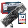 FreeVoice PC Tastatur Ohne Kabel - Kabellos Mit 10 m Reichweite, Leise für Laptop & Computer, Rutschfest & Flach - Keyboard für Büro, Home-Office & Zuhause