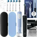 Oral-B Vitality Pro D103 Duo Schwarz / Blau Elektrische Zahnbürste + 4 Präzisions-Ersatzteile + 2x Etui + 2x Kappen - Schwarz/Blau