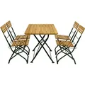 Biergarten - Garnitur München 5-teilig (4x Stuhl, 1x Tisch 70x110cm Eckig), Flachstahl Grün + Robinie