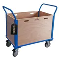 PROREGAL Profi Transportwagen Handwagen Materialwagen Plattformwagen mit abnehmbaren Holzwänden | HxBxT 102x113x60 cm | Traglast 400 kg | 2X Lenkrollen mit Feststellbremse & 2X Bockrollen | Lichtblau