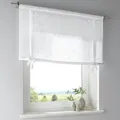 Raffgardine Lille aus 100% Baumwolle, halbtransparent, weiß mit bedrucktem floralem Muster. Bindebänder mit romantischer Schleife, Breite 60 x Höhe 100 cm