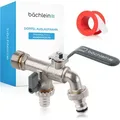 Bächlein Universal Doppel-Wasserhahn für den Garten [anthrazit] - Kugelhahn inkl. 2 Schlauchanschlüssen - 1/2 und 3/4 Zoll