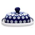 Bunzlauer Keramik Butterdose kleine Bunzlauer Keramik Butterdose für 125g (1/2 Butter) oval Dekor 8, Keramik blau