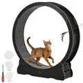 VEVOR Katzenlaufrad, 118 cm Innendurchmesser, Laufrad aus Holz für Katzen bis 13,6 kg, Katzenlaufband mit Teppichlauffläche & Verriegelungsmechanismus, leises Spielzeug für Wohnungkatzen, Schwarz