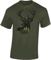 Baddery Jäger T-Shirt Herren - „Forest Deer“ - Jagd Shirt für Männer mit Hirsch-Motiv (Army M)