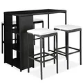 vidaXL Gartenbar Set 5-TLG. mit Kissen Theke Bar Tresen Gartentheke Bartisch Stehtisch Barhocker Barstuhl Gartenmöbel Poly Rattan Schwarz