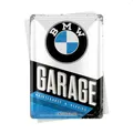 Nostalgic-Art Retro Blechpostkarte, 10 x 14 cm, BMW – Garage – Geschenk-Idee für BMW Accessoires Fans, Original Lizenzprodukt (OLP), Postkarte aus Metall, Mini-Blechschild als Grußkarte