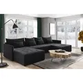 Wohnlandschaft Leno U mit Schlaffunktion - U-Form Couch, Ecksofa mit Bettkasten, Couchgranitur mit Bettfunktion, Schlafsofa, Big Sofa - Velours Sto... - Schwarz