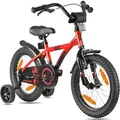 PROMETHEUS BIKES Kinderfahrrad 16 Zoll ab 4 und 5 Jahre mit Stützrädern und Rücktrittbremse Rot