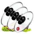 KADAX 3er Set Universal-Glasdeckel, Topfdeckel Ø16/18/20 cm mit glänzend schwarzem Griff, hitzebeständig, für Töpfe und Pfannen, Sichtkochen