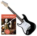 Rocktile Pro ST3 BK Linkshänder E-Gitarren-Set mit Gitarrenschule – E-Gitarre für Anfänger – inkl.E-Gitarren Schule mit beiliegender CD – Linkshänder E-Gitarre Einsteigerpaket - Schwarz