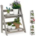 Relaxdays Blumentreppe Holz grau Grau