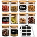 Gewürzbehälter 10er Set 120ml mit Etiketten und Stift zum Beschriften - Luftdicht - Spülmaschinenfest - Gewürzgläser für Gewürze und Kräuter - Transparent