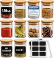 Praknu Gewürzgläser 120ml - 10er Set Gewürzdosen Organizer mit Gewürzetiketten - Luftdicht - Spülmaschinenfest -Küchenorganisation - für Gewürze, Kräuter & Tee