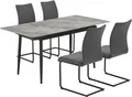 OTTO home Essgruppe Stevian, (Set, 5-tlg., Ausziehbarer Esstisch + 4 Stühle), Holz, Strukturstoffbezug, Freischwingerstühle, gesteppten Bänken