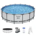 Bestway Steel Pro Max™ Frame Pool Komplett-Set, rund, mit Filterpumpe, Sicherheitsleiter & Abdeckplane 488 x 122 cm