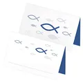 itenga 24 x Tischkarten Platzkarten Namensschild Fisch Kommunion Taufe Konfirmation Jungen Mädchen (weiß blau)