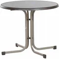 Sieger 209/C-M Boulevard-Klapptisch mit mecalit-Pro-Platte Ø 86 cm, Stahlrohrgestell champagner, Tischplatte Schieferdekor mocca