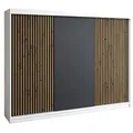 A&J MöbelLand Schwebetürenschrank, Weiß, Schwarz, Holzwerkstoff, 200x215x59.5 cm, Schlafzimmer, Kleiderschränke, Schwebetürenschränke