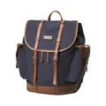 Rucksack 'Henry' aus Canvas, Leder für Herren, Damen, Wanderruck im alpinen Vintage-Design, 30L - Marine-Blau, DR00147