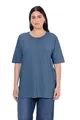 Ulla Popken Damen große Größen Übergrößen Plus Size T-Shirt, Rundhalsausschnitt, Relaxed, Halbarm denimblau 46+ 486910721-46+