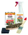 Clou Teakholz Pflegeset: 750 ml Teaköl, 500 ml Holzreiniger, Bürste, Pinsel & Schleifpad, Holzpflege für Aussenbereich