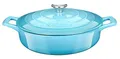 La Cuisine Gusseisen Topf Sauteuse Servierpfanne Schmorpfanne Kasserolle Flache aus Emailliertem 28 cm 3.5 L, Innenseite Mattschwarz Induktion Ofenfest Blaugrün