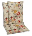 GO-DE Textil Bequeme und attraktive Polsterauflagen für Hochlehner-Gartenstühle (2er-Set, Blumen bunt beige, Hochlehner)