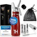 Thiru Sahnespender inkl.Toolbox - Note "sehr gut" -100 Tage testen - Sahnesyphon mit eBook & 3 Edelstahl Tüllen - Sahnesyphon für Schlagsahne, Espuma & warme Speisen (Rot)