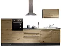 Küchenzeile BASIC BY BALCULINA "Jazz", braun (küche: natur, korpus: anthrazit, arbeitsplatte: metallic graubraun), B:320cm H:200cm T:60cm, Komplettküchen-Sets, Küchenzeile, Breite 320 cm, wahlweise mit E-Geräten