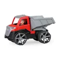 Lena 04530 - TRUXX² Kipper, Baustellenfahrzeug ca. 28 cm, Muldenkipper LKW mit vollbeweglicher Spielfigur, robuster Kipplaster, Mulde kippbar, für Kinder ab 2 Jahren, Speilfahrzeug rot/Silber
