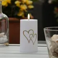 LED Kerze goldene Herzen Innen/Außen Grabkerze Timer Sensor H: 15cm outdoor