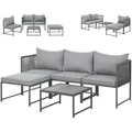 SVITA DETROIT Gartenmöbel Set Polyrattan Lounge Modular Ecksofa Chaiselongue Tisch Flexibel als 3 Sitzer oder Sessel 2 Sitzer Inklusive Kissen Grau - Grau